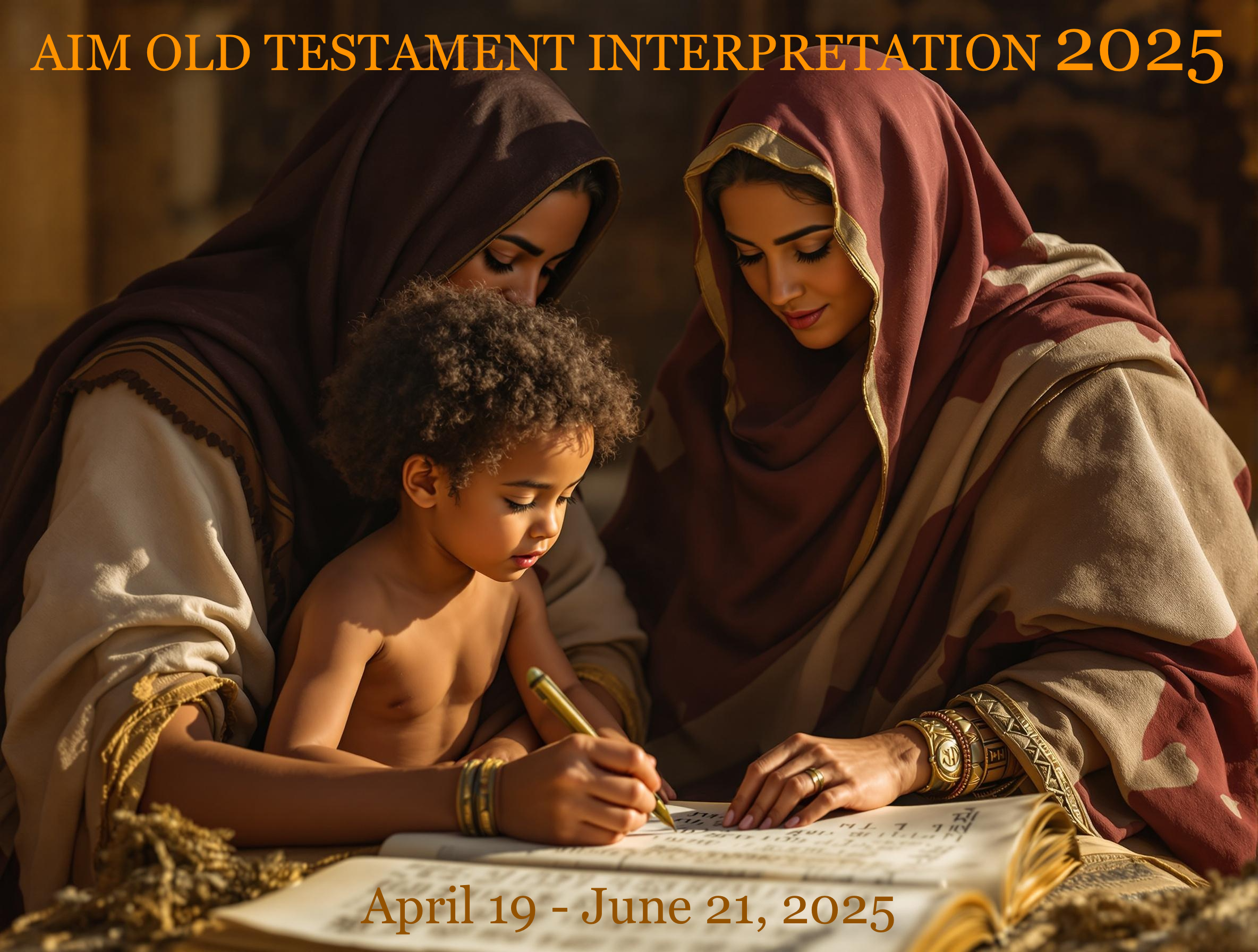 AIM OTI2025 Front Page Image of Hebrew Mother and Aunt teaching a young child how to read and write Hebrew.